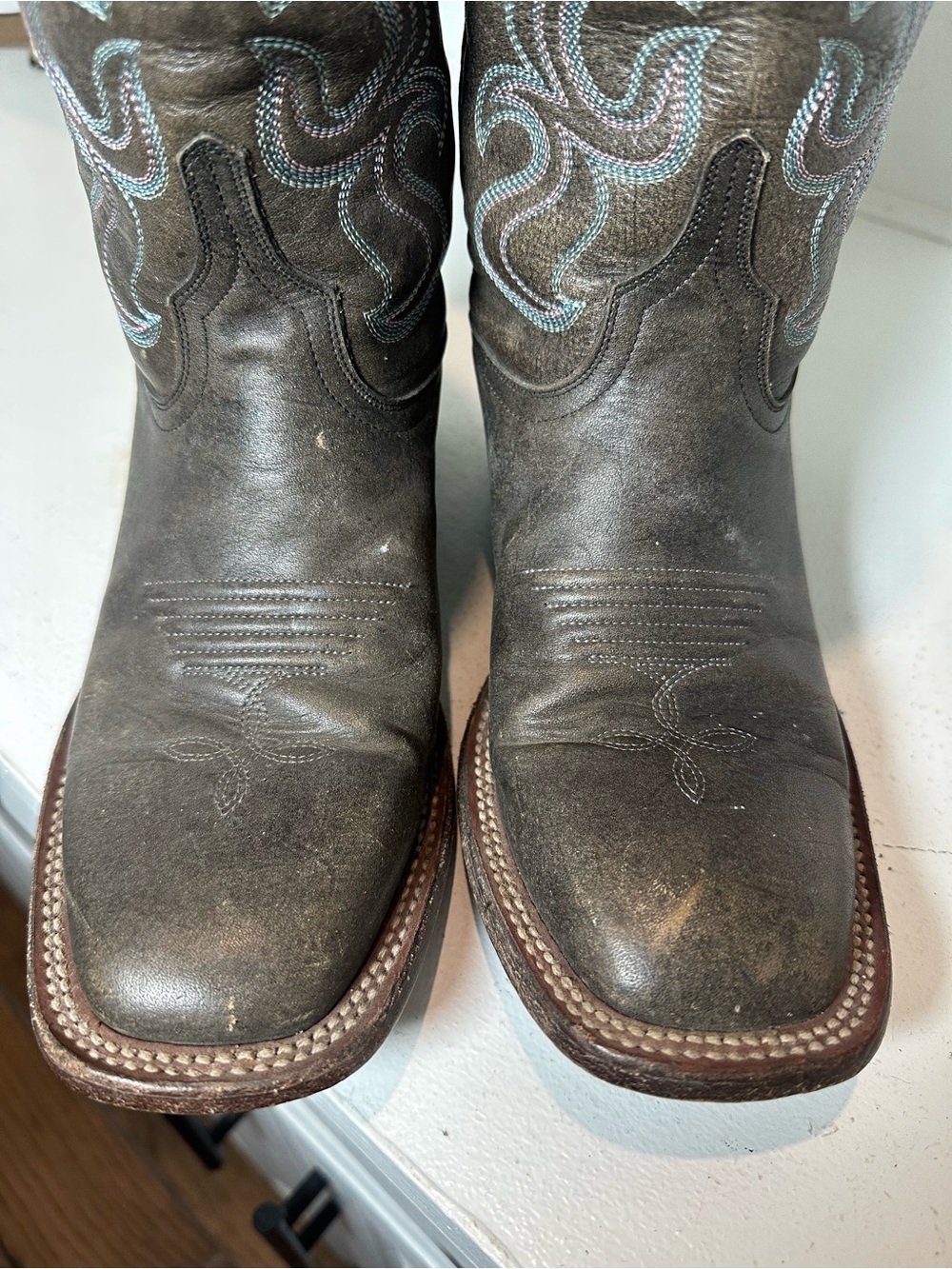 Lucchese Cowboy Boots Womens 8B Brown Leather Embroidered Western Made in Mexico - Picture 3 of 10